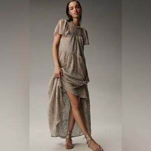 Anthropologie Mock Neck Metallic Maxi Dress Size M